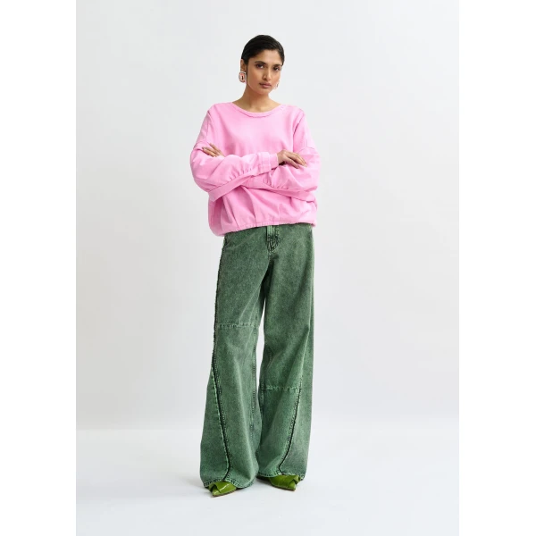 Essentiel Antwerp Pink cropped cotton sweatshirt with wrapback detail - Essentiel Antwerp Shirts - Colorful Belgian Design - Shop at Luxury Shoes 