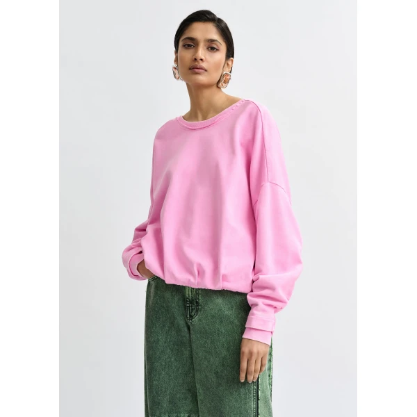 Essentiel Antwerp Pink cropped cotton sweatshirt with wrapback detail - Essentiel Antwerp Shirts - Colorful Belgian Design - Shop at Luxury Shoes 