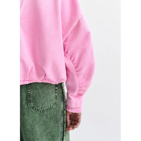 Essentiel Antwerp Pink cropped cotton sweatshirt with wrapback detail - Essentiel Antwerp Shirts - Colorful Belgian Design - Shop at Luxury Shoes 