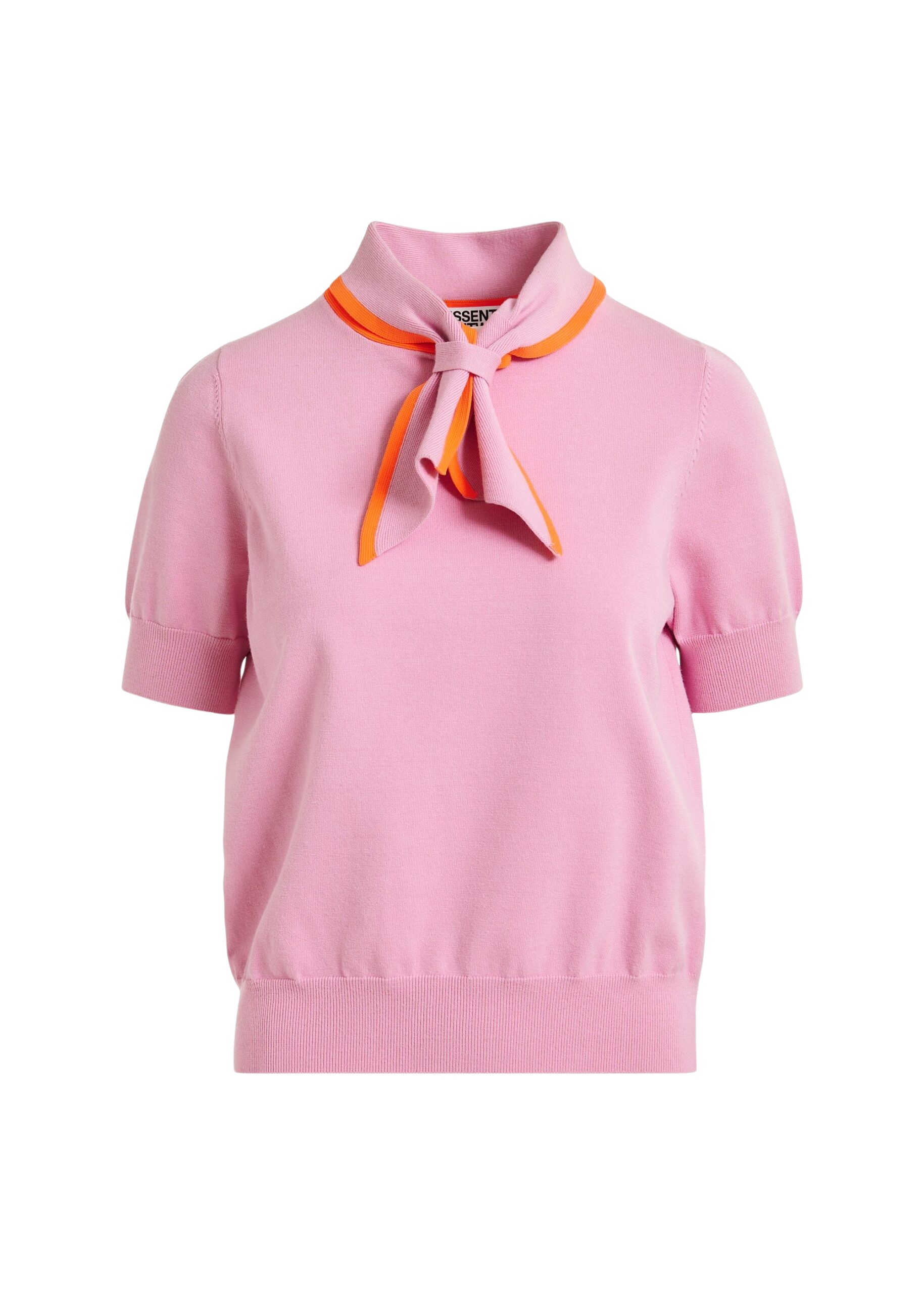 Essentiel Antwerp Pink fine-knit polo with orange scarf-like contrast collar Top