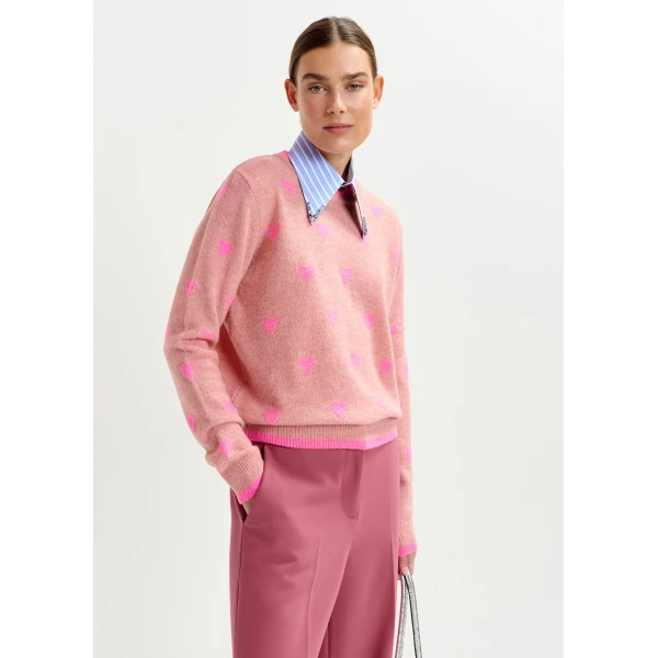 Essentiel Antwerp Pink heart-intarsia wool-blend sweater - Essentiel Antwerp Knitwear - Colorful Belgian Design - Shop at Luxury Shoes 