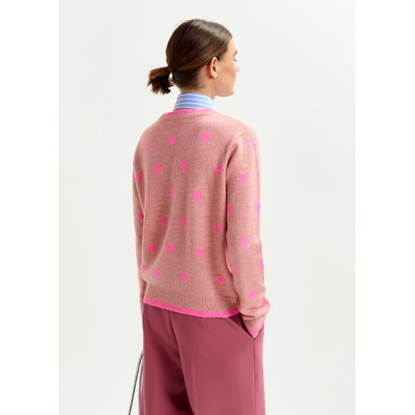 Essentiel Antwerp Pink heart-intarsia wool-blend sweater - Essentiel Antwerp Knitwear - Colorful Belgian Design - Shop at Luxury Shoes 