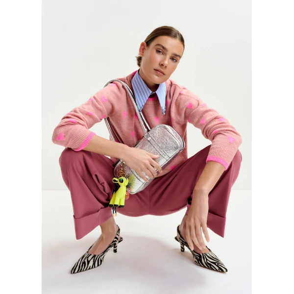 Essentiel Antwerp Pink heart-intarsia wool-blend sweater - Essentiel Antwerp Knitwear - Colorful Belgian Design - Shop at Luxury Shoes 