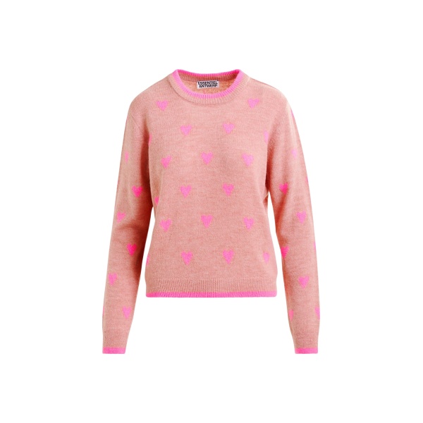 Essentiel Antwerp Pink heart-intarsia wool-blend sweater - Essentiel Antwerp Knitwear - Colorful Belgian Design - Shop at Luxury Shoes 