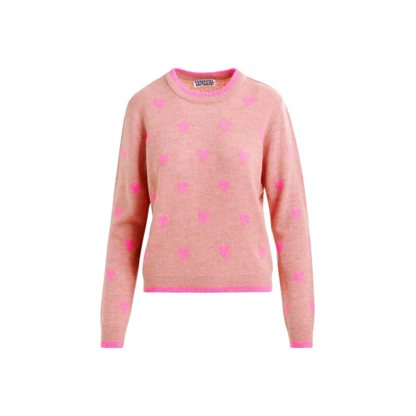 Essentiel Antwerp Pink heart-intarsia wool-blend sweater - Essentiel Antwerp Knitwear - Colorful Belgian Design - Shop at Luxury Shoes 