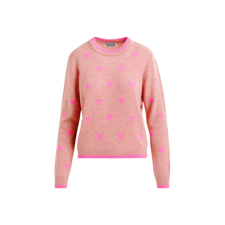 Essentiel Antwerp Pink heart-intarsia wool-blend sweater - Essentiel Antwerp Knitwear - Colorful Belgian Design - Shop at Luxury Shoes 