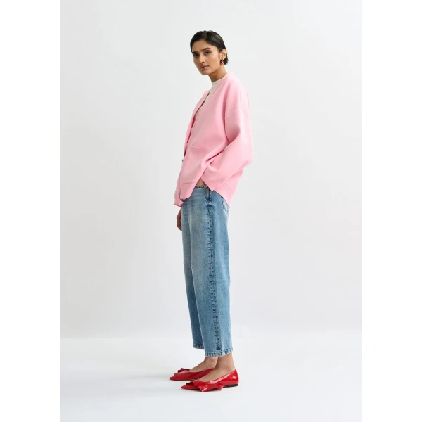 Essentiel Antwerp Pink knit cardigan with tonal flower buttons - Essentiel Antwerp Knitwear - Colorful Belgian Design - Shop at Luxury Shoes 