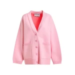 Essentiel Antwerp Pink knit cardigan with tonal flower buttons - Essentiel Antwerp Knitwear - Colorful Belgian Design - Shop at Luxury Shoes 
