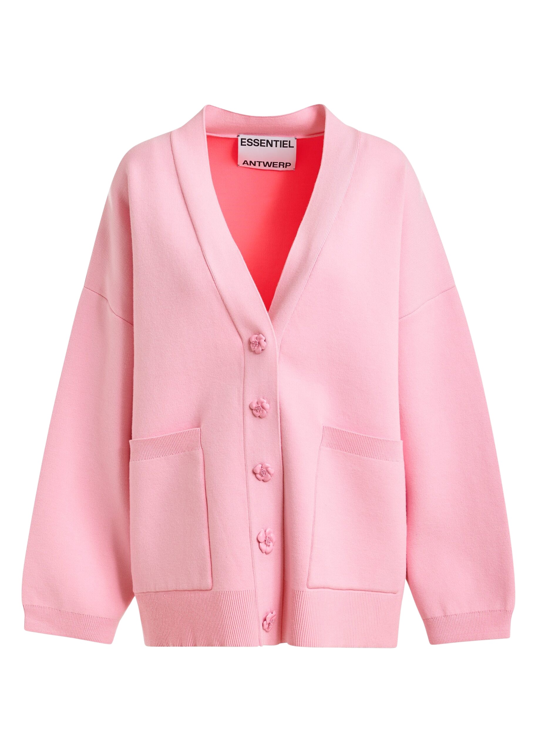 Essentiel Antwerp Pink knit cardigan with tonal flower buttons