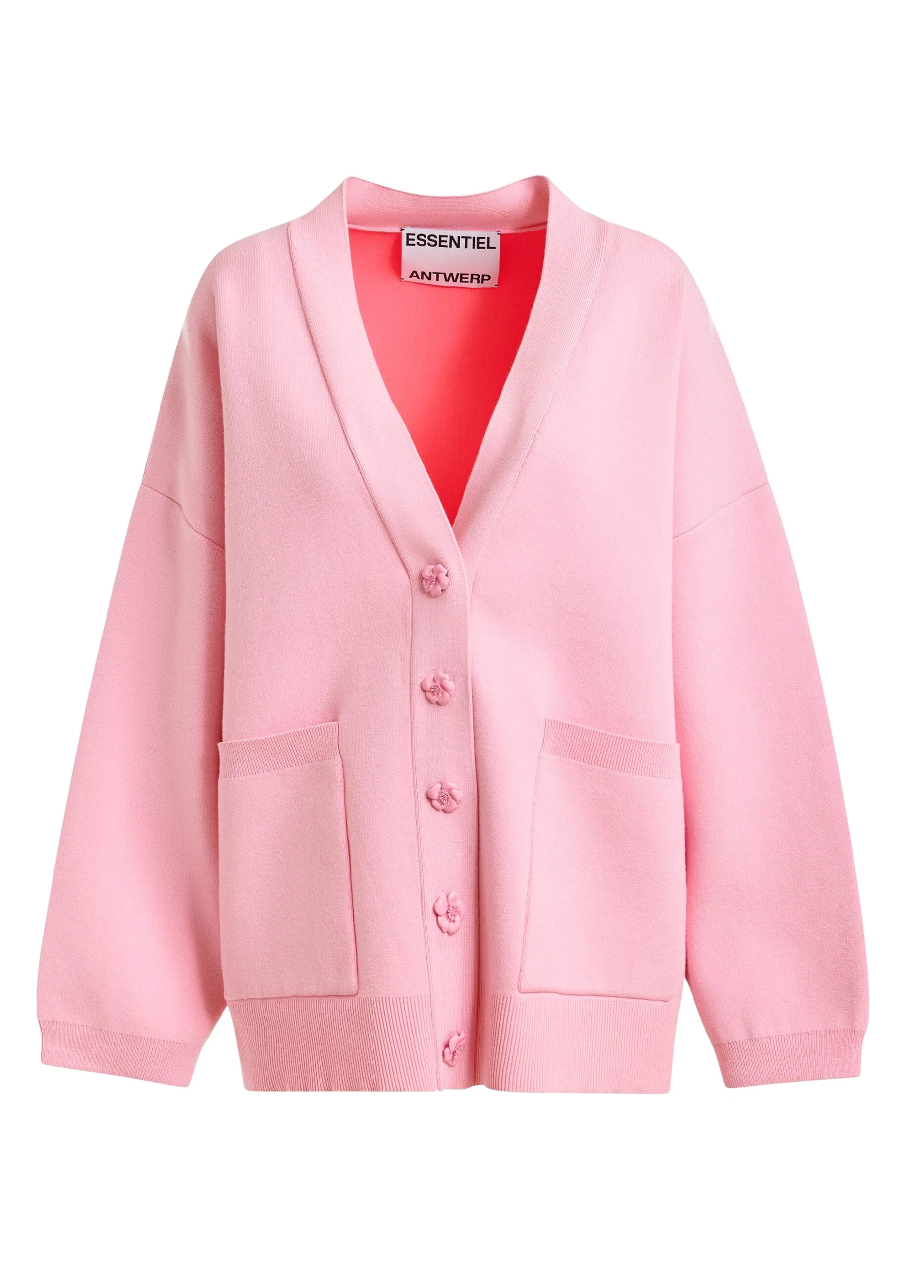 Pink-knit-cardigan-with-tonal-flower-buttons-Essentiel-Antwerp-Knitwear-scaled78863_nobg Essentiel Antwerp Pink knit cardigan with tonal flower buttons - Essentiel Antwerp Knitwear - Colorful Belgian Design - Shop at Luxury Shoes