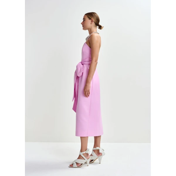 Essentiel Antwerp Pink strapless midi dress with wrap-belt - Essentiel Antwerp Dresses - Colorful Belgian Design - Shop at Luxury Shoes 