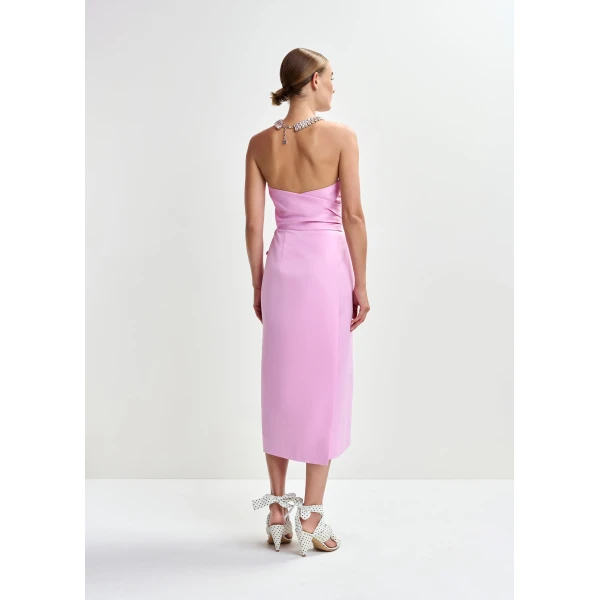 Essentiel Antwerp Pink strapless midi dress with wrap-belt - Essentiel Antwerp Dresses - Colorful Belgian Design - Shop at Luxury Shoes 