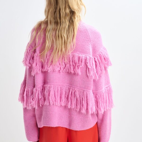 Essentiel Antwerp Pink sweater with fringe details, view 3
