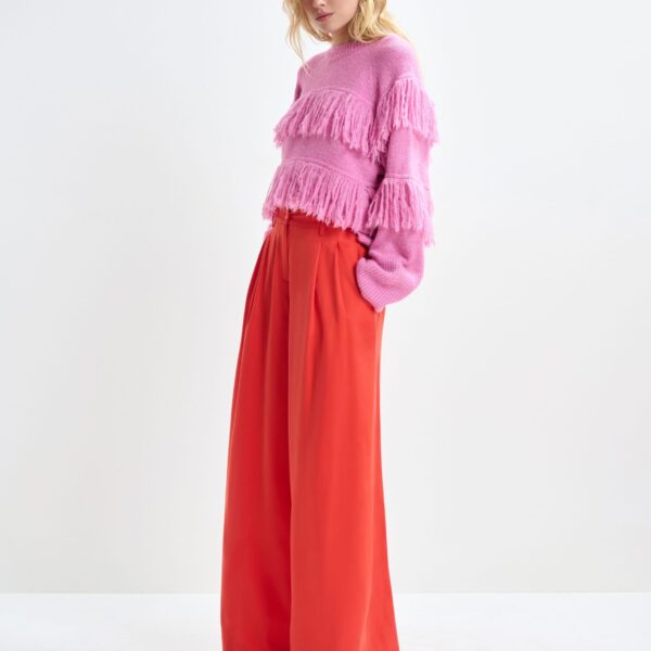 Essentiel Antwerp Pink sweater with fringe details, view 4