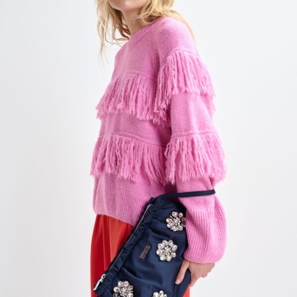 Essentiel Antwerp Pink sweater with fringe details, view 5