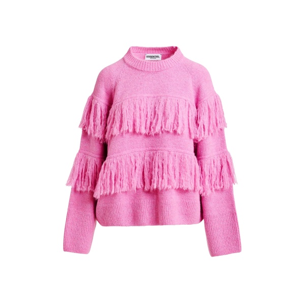 Essentiel Antwerp Pink sweater with fringe details - Essentiel Antwerp Knitwear - Colorful Belgian Design - Shop at Luxury Shoes 