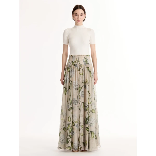 Oscar de la Renta Porcelain Flower Chiffon Maxi Skirt - Oscar de la Renta Skirts - American Couture - Shop at Luxury Shoes 
