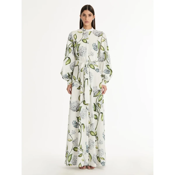 Oscar de la Renta Porcelain Flower Cotton Poplin Caftan - Oscar de la Renta Dresses - American Couture - Shop at Luxury Shoes 