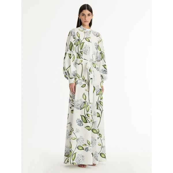 Oscar de la Renta Porcelain Flower Cotton Poplin Caftan - Oscar de la Renta Dresses - American Couture - Shop at Luxury Shoes 