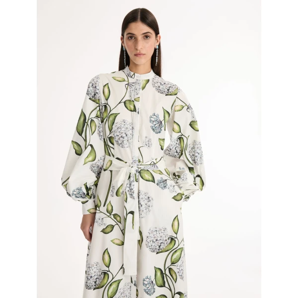 Oscar de la Renta Porcelain Flower Cotton Poplin Caftan - Oscar de la Renta Dresses - American Couture - Shop at Luxury Shoes 