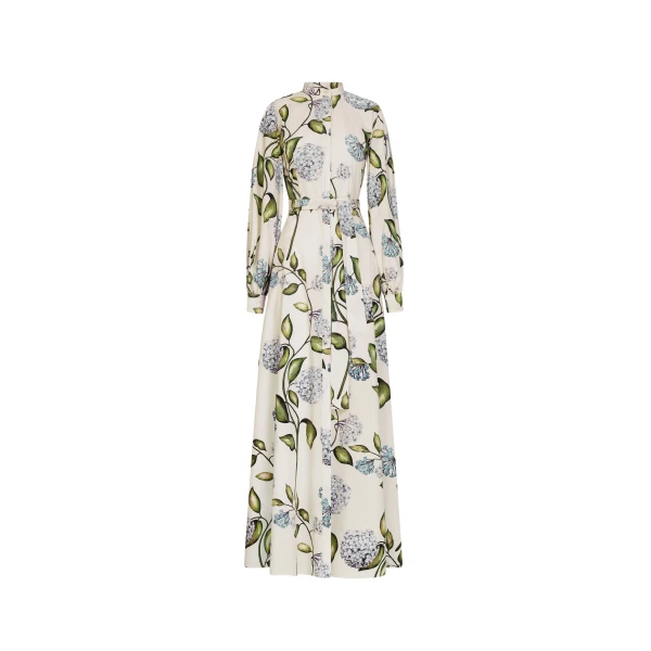 Oscar de la Renta Porcelain Flower Cotton Poplin Caftan - Oscar de la Renta Dresses - American Couture - Shop at Luxury Shoes 