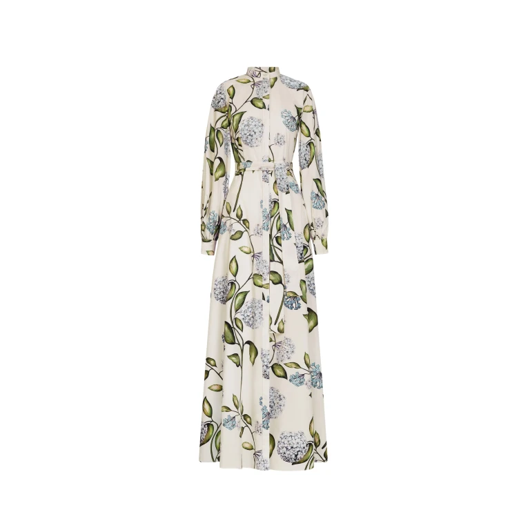 Oscar de la Renta Porcelain Flower Cotton Poplin Caftan - Oscar de la Renta Dresses - American Couture - Shop at Luxury Shoes 