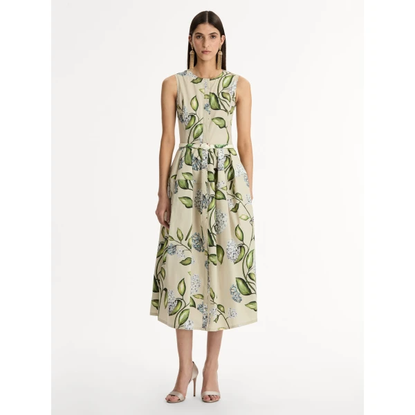 Oscar de la Renta Porcelain Flower Cotton Poplin Dress - Oscar de la Renta Dresses - American Couture - Shop at Luxury Shoes 