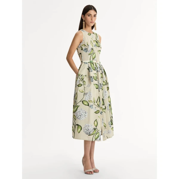 Oscar de la Renta Porcelain Flower Cotton Poplin Dress - Oscar de la Renta Dresses - American Couture - Shop at Luxury Shoes 