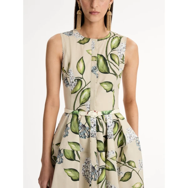 Oscar de la Renta Porcelain Flower Cotton Poplin Dress - Oscar de la Renta Dresses - American Couture - Shop at Luxury Shoes 
