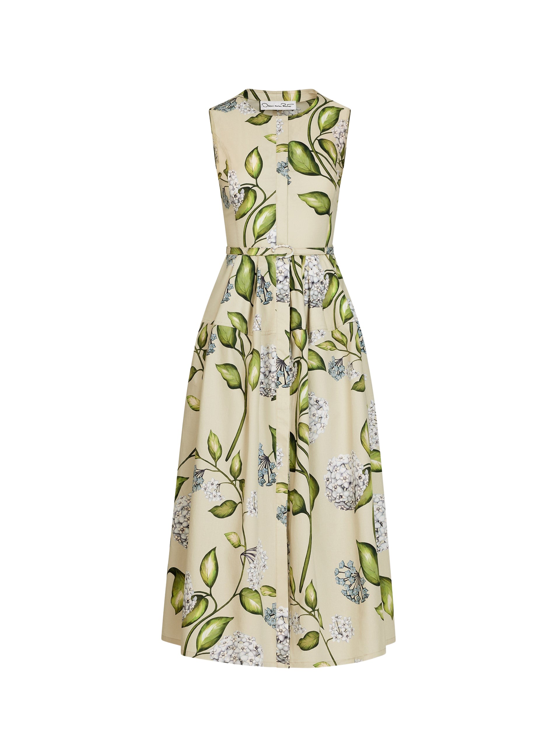 Oscar de la Renta Porcelain Flower Cotton Poplin Dress - Oscar de la Renta Dresses - American Couture - Shop at Luxury Shoes 