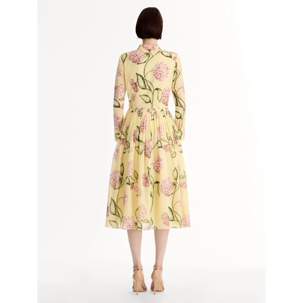 Oscar de la Renta Porcelain Flower Cotton Poplin Long-Sleeve Dress - Oscar de la Renta Dresses - American Couture - Shop at Luxury Shoes 