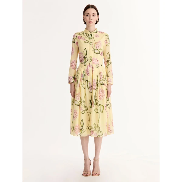 Oscar de la Renta Porcelain Flower Cotton Poplin Long-Sleeve Dress - Oscar de la Renta Dresses - American Couture - Shop at Luxury Shoes 