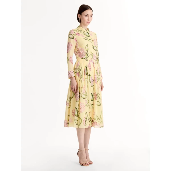 Oscar de la Renta Porcelain Flower Cotton Poplin Long-Sleeve Dress - Oscar de la Renta Dresses - American Couture - Shop at Luxury Shoes 