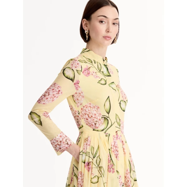 Oscar de la Renta Porcelain Flower Cotton Poplin Long-Sleeve Dress - Oscar de la Renta Dresses - American Couture - Shop at Luxury Shoes 