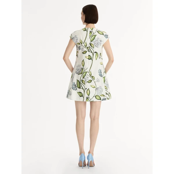 Oscar de la Renta Porcelain Flower Cotton Poplin Mini Dress - Oscar de la Renta Dresses - American Couture - Shop at Luxury Shoes 