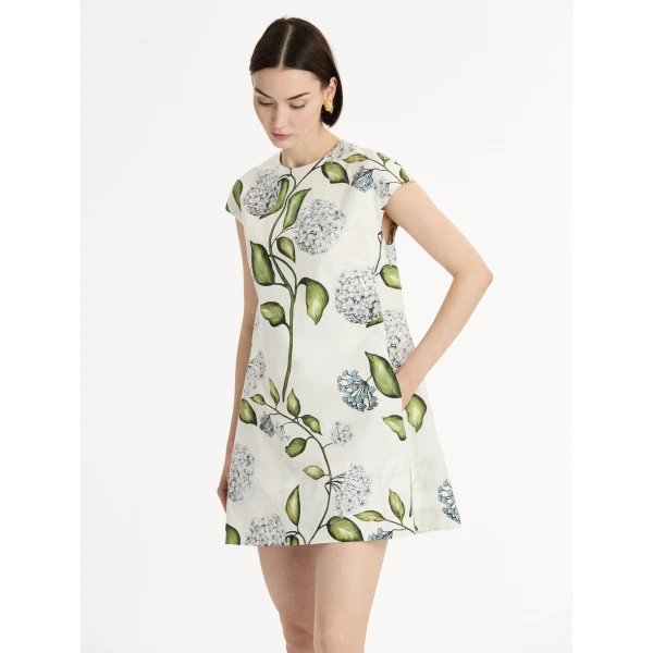 Oscar de la Renta Porcelain Flower Cotton Poplin Mini Dress - Oscar de la Renta Dresses - American Couture - Shop at Luxury Shoes 