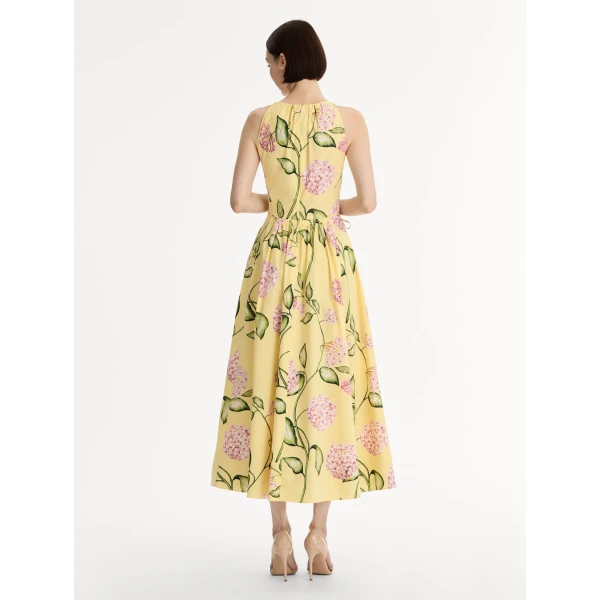 Oscar de la Renta Porcelain Flower Cotton Poplin Pleated Dress - Oscar de la Renta Dresses - American Couture - Shop at Luxury Shoes 