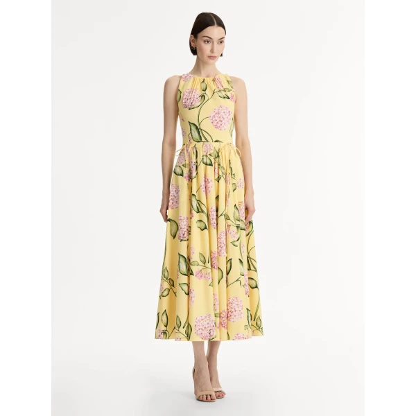 Oscar de la Renta Porcelain Flower Cotton Poplin Pleated Dress - Oscar de la Renta Dresses - American Couture - Shop at Luxury Shoes 
