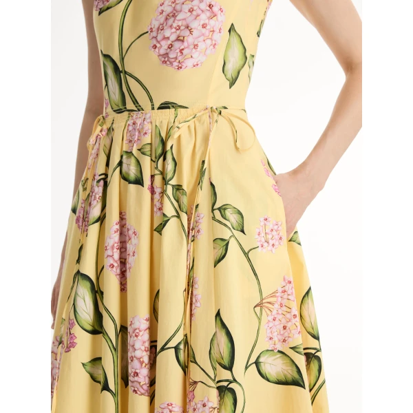 Oscar de la Renta Porcelain Flower Cotton Poplin Pleated Dress - Oscar de la Renta Dresses - American Couture - Shop at Luxury Shoes 