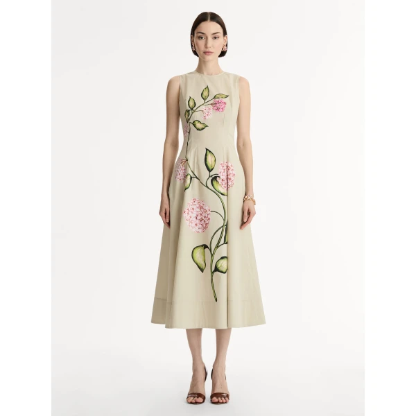 Oscar de la Renta Porcelain Flower Cotton Poplin Sleeveless Dress - Oscar de la Renta Dresses - American Couture - Shop at Luxury Shoes 