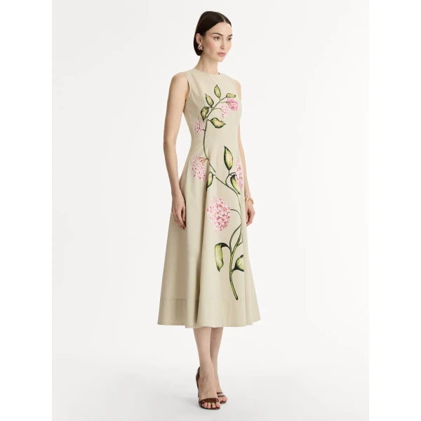 Oscar de la Renta Porcelain Flower Cotton Poplin Sleeveless Dress - Oscar de la Renta Dresses - American Couture - Shop at Luxury Shoes 