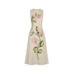 Oscar de la Renta Porcelain Flower Cotton Poplin Sleeveless Dress - Oscar de la Renta Dresses - American Couture - Shop at Luxury Shoes 
