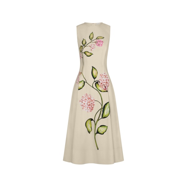 Oscar de la Renta Porcelain Flower Cotton Poplin Sleeveless Dress - Oscar de la Renta Dresses - American Couture - Shop at Luxury Shoes 