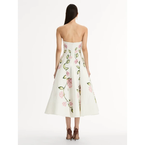 Oscar de la Renta Porcelain Flower Cotton Poplin Strapless Dress - Oscar de la Renta Dresses - American Couture - Shop at Luxury Shoes 