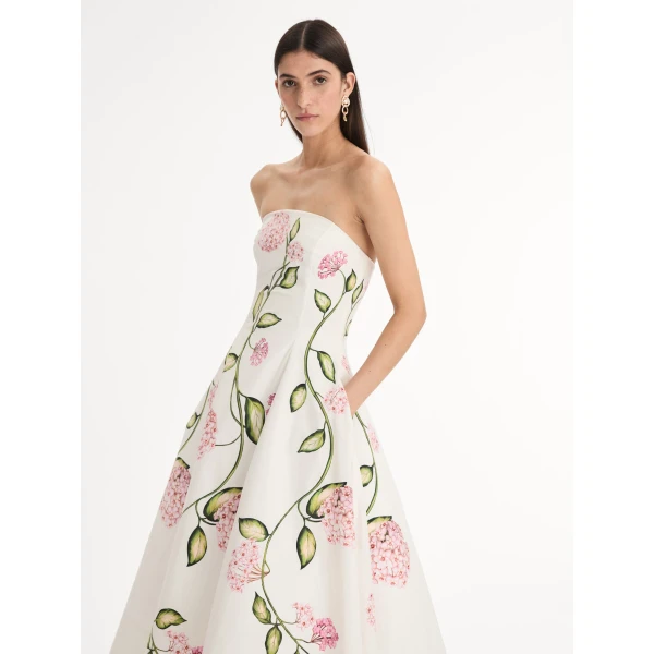 Oscar de la Renta Porcelain Flower Cotton Poplin Strapless Dress - Oscar de la Renta Dresses - American Couture - Shop at Luxury Shoes 
