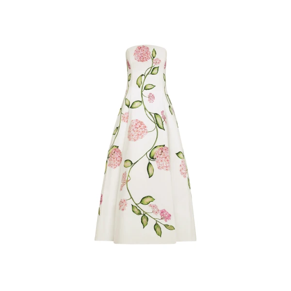 Oscar de la Renta Porcelain Flower Cotton Poplin Strapless Dress - Oscar de la Renta Dresses - American Couture - Shop at Luxury Shoes 