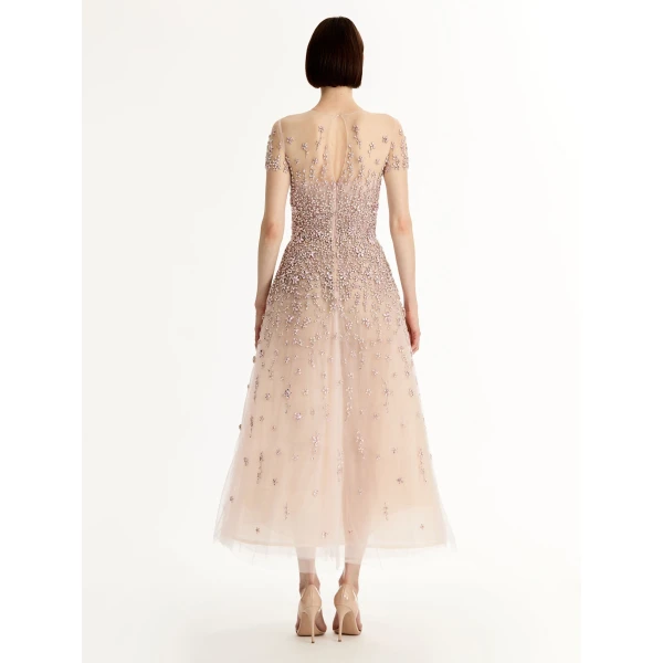 Oscar de la Renta Porcelain Flower Crystal Embroidered Dress - Oscar de la Renta Dresses - American Couture - Shop at Luxury Shoes 