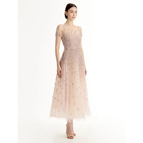 Oscar de la Renta Porcelain Flower Crystal Embroidered Dress - Oscar de la Renta Dresses - American Couture - Shop at Luxury Shoes 