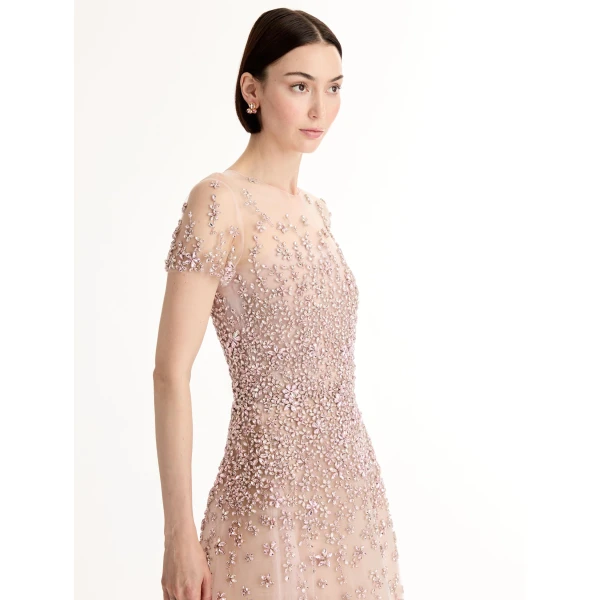 Oscar de la Renta Porcelain Flower Crystal Embroidered Dress - Oscar de la Renta Dresses - American Couture - Shop at Luxury Shoes 