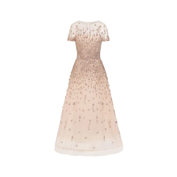 Oscar de la Renta Porcelain Flower Crystal Embroidered Dress - Oscar de la Renta Dresses - American Couture - Shop at Luxury Shoes 